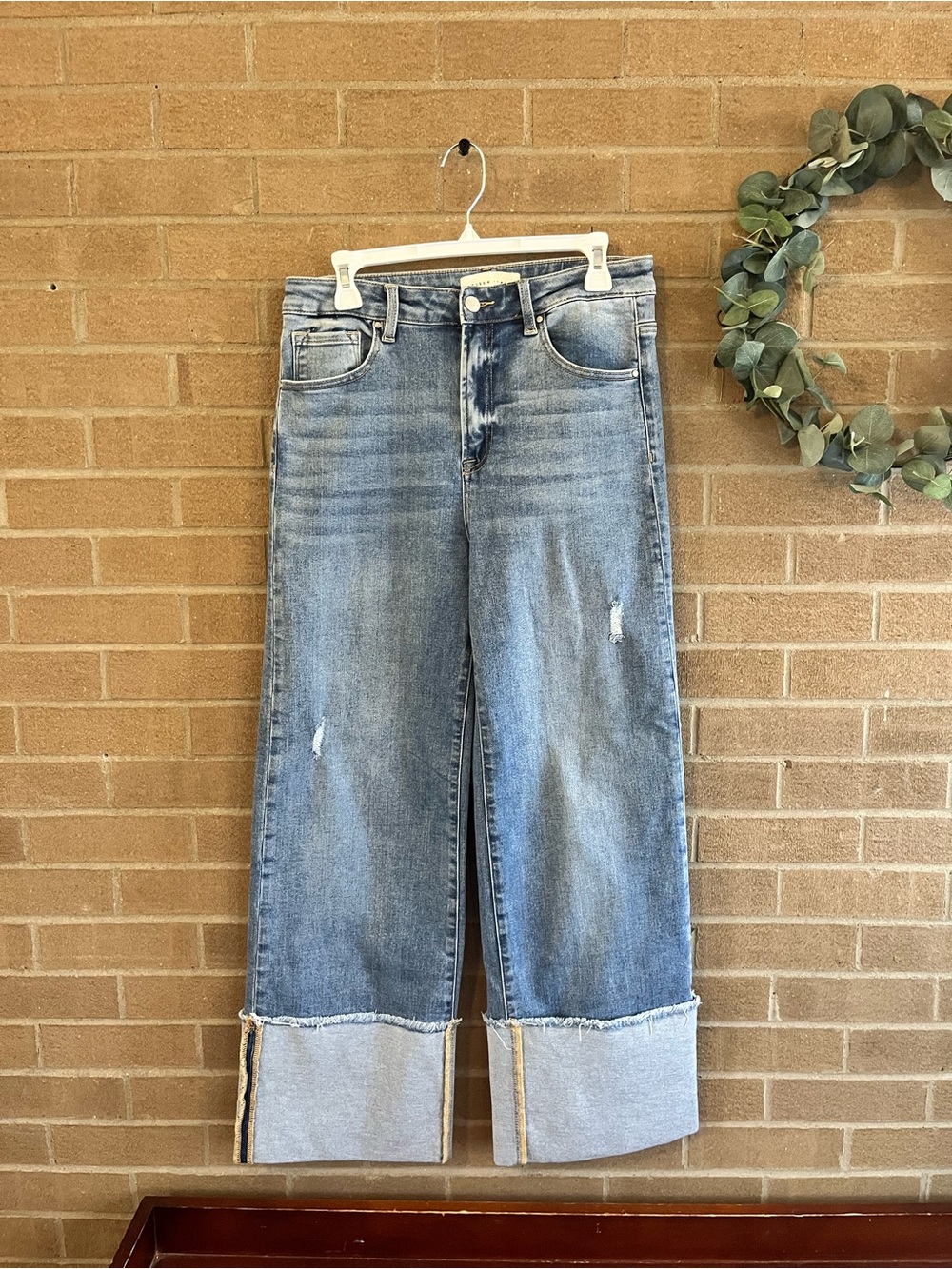 High-Rise Light Blue Wide-Leg Cuffed Jeans